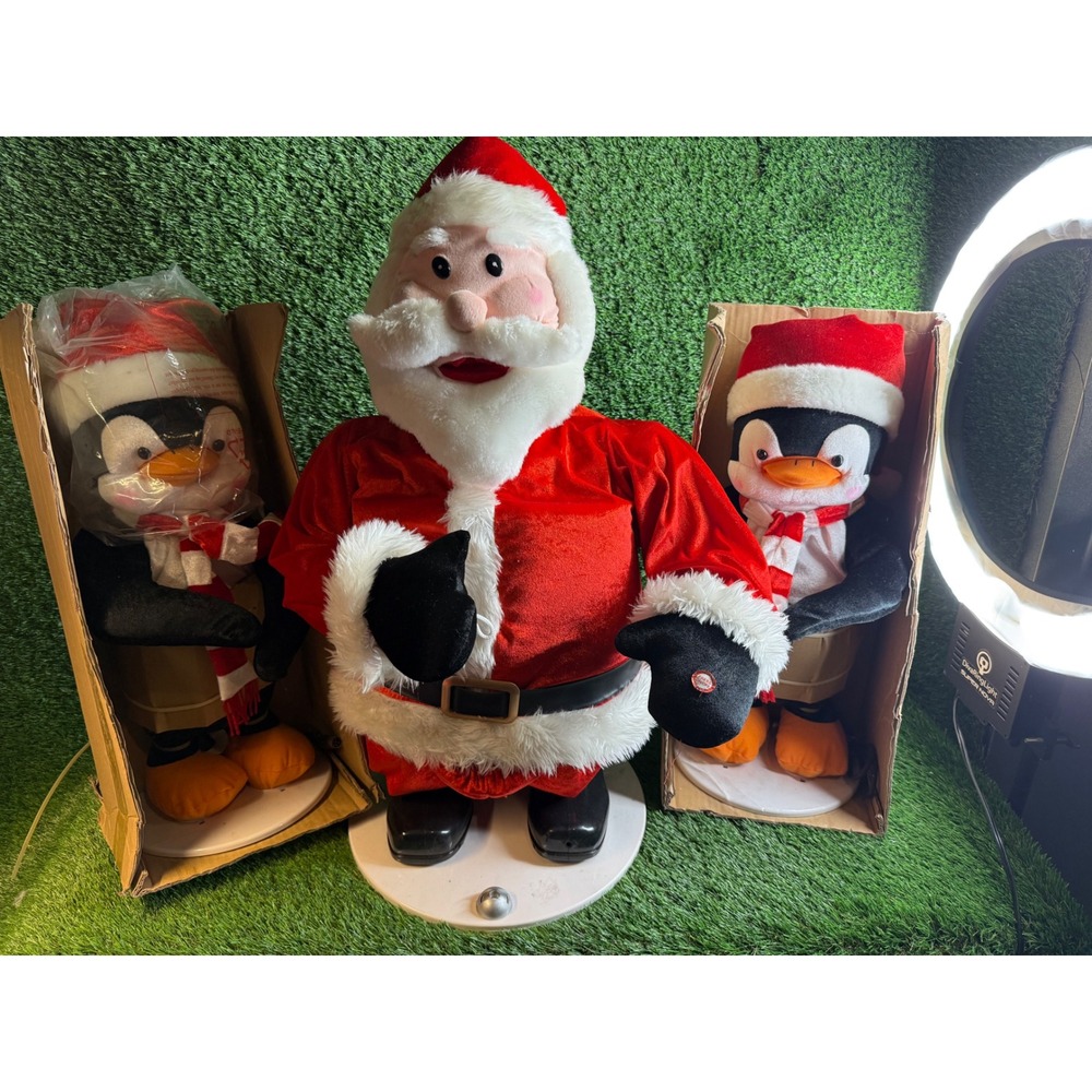 Gemmy 2007 Animated 3 Piece Trio Band Santa & Penguins